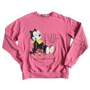 PEACEBIRD x FELIX THE CAT PULLOVER CREWNECK SWEATSHIRT MEN'S XXL PINK GRAPHIC